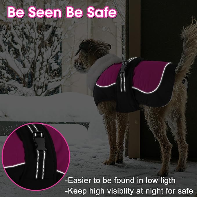 Dogcheer Waterproof Dog Coat, Christmas Dog Winter Jacket, Adjustable Puppy Fleece Coat for Cold Weather, Reflective Turtleneck Snow Jacket for Small Medium Large Dogs - Pink, M