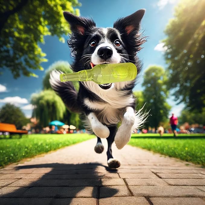 Wine Bottle Dog Toy, Fun Interactive Cute Squeaky Dog Toys with Tennis Ball Inside, Ideal for Large/Medium/Small Dogs to Fetch Games and Bonding Time, Not for Heavy Chewers, Medium-Yellow