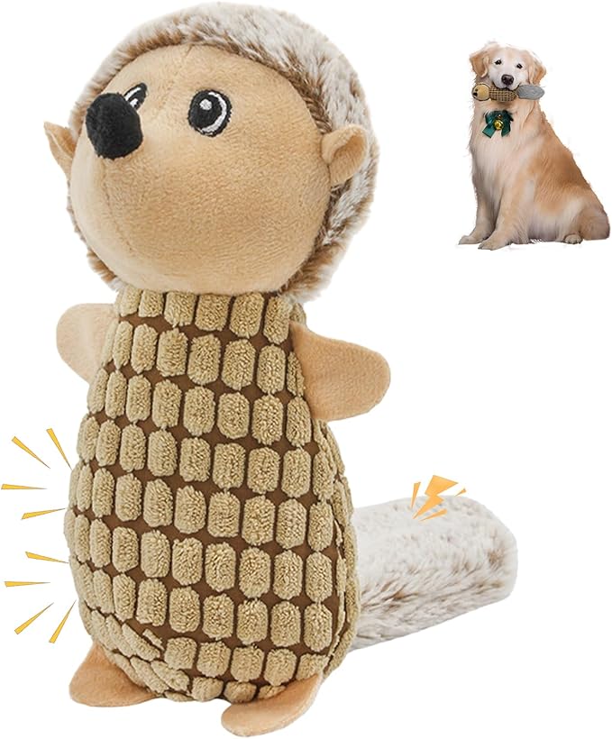 Crinkle Dog Toys Squeaky Plush No Stuffing Cute Puppy Stuffless Tough Rop Pull Toy, Fun Dog Stuffed Animals Durable Chew Set for Small Medium Large Pup (Large, Brown Squirrel)