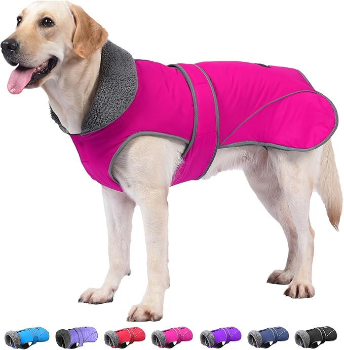 Dogcheer Dog Coat, Waterproof Dog Jacket Reflective Pet Winter Coat with Adjustable Hook & Loop, Christmas Puppy Fleece Jacket Warm Turtleneck Snowsuit for Small Medium Large Dogs - Pink, M