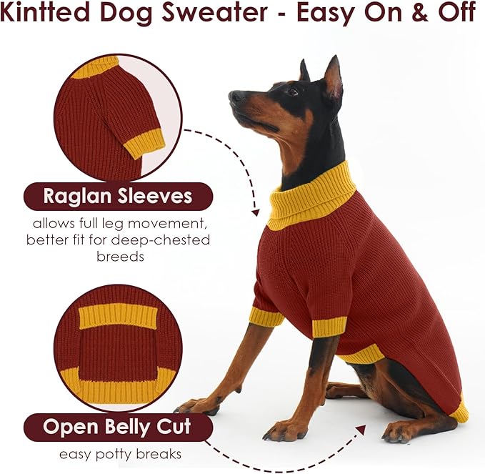 Great Dane Dog Sweater XXXXXL, Warm Turtleneck Dog Sweater with Harness Hole, Stretchy Christmas Sweaters for Extra Large Dogs Boy Girl, Winter Warm Pet Clothes Holiday Outfit, Burgundy 5XL