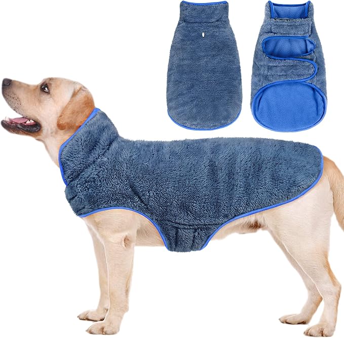 Malier Dog Winter Coat, Reversible Fleece Dog Cold Weather Coats, Windproof Warm Snow Puppy Jacket Vest Pet Clothes for Small Medium Large Dogs (Blue, Large)