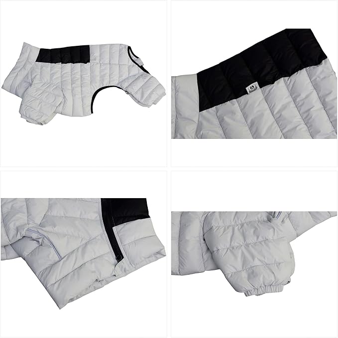 Warm Dog Jacket, 4-Legs Covered Waterproof Windproof Reflective Vest, Zippered Adjustable Outdoor Snow Jacket for Small to XXXL Dogs, Off White
