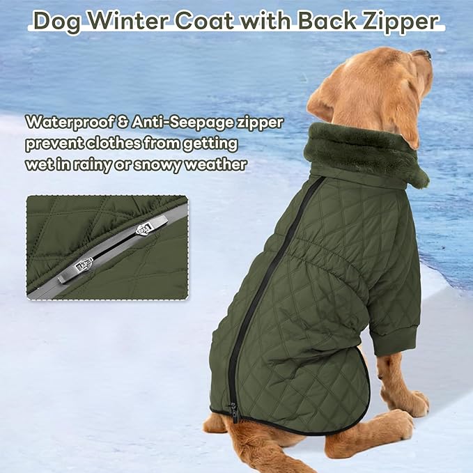 IDOMIK Dog Winter Coat for Small Dogs, Warm Dog Winter Jacket with Fleece High Collar, Zippered Cold Weather Coats for Dogs, Waterproof Doggy Snow Jacket Clothes,Green,S