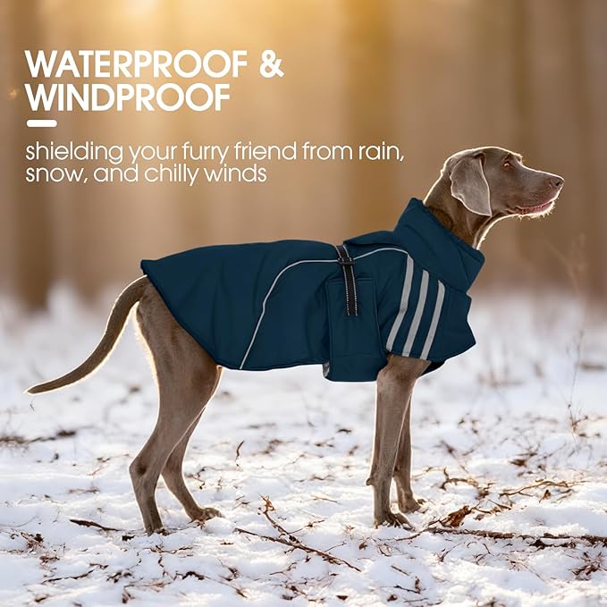 FUAMEY Dog Cold Weather Coats,Dog Winter Jackets for Large Dogs Warm Dogs Coat with Reflective Strips Waterproof Pet Snowsuit Thick Paded Pets Vest for Weimar German Shepherd Blue 3XL