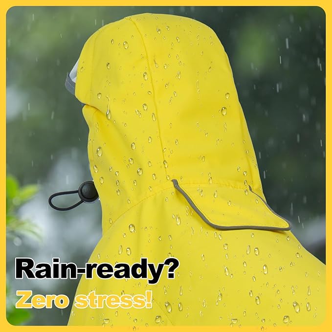 DENTRUN Dog Raincoat with Hood for Border Collie, Shiba Inu – Windproof & Reflective for Night Walks, Jogging, Backpacking – Adjustable Fit, XL