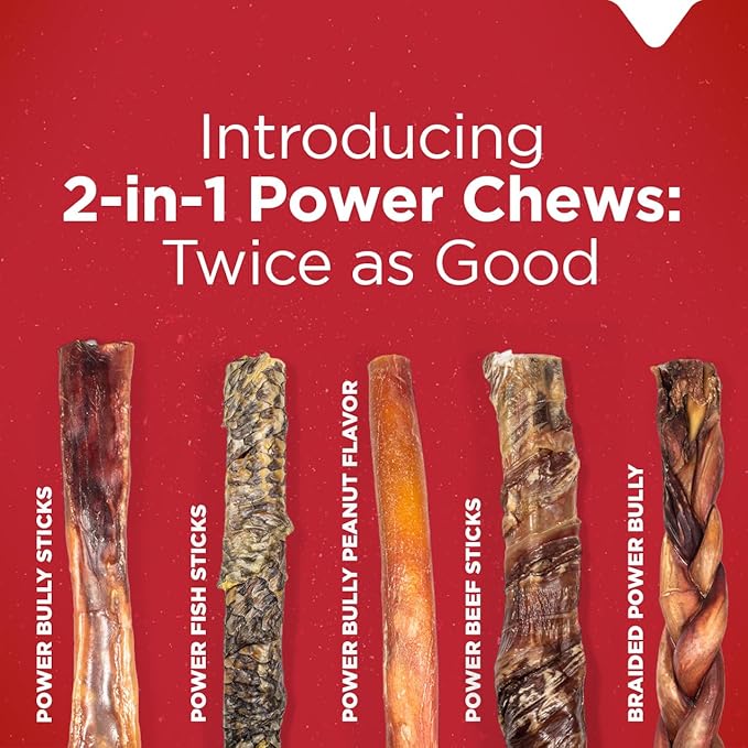 Natural Farm Power Bully Sticks Dog Chews (6”,8 Ounces), 2-in-1 Power Chews: Premium Beef Cheek Wrapped in Beef Pizzle, Double Chewing Time, Promotes Dental Health, Great for Medium Dogs