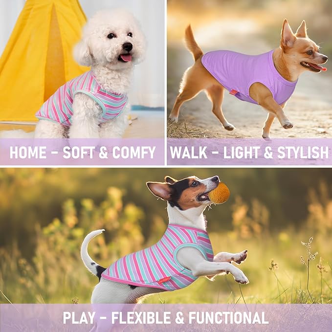 KYEESE 2Pack Dog Shirts Striped T Shirt for Medium Dogs Boy Lightweight Sleeveless Vest Cotton Tank Top Clothes, XX-Large,Purple+Striped