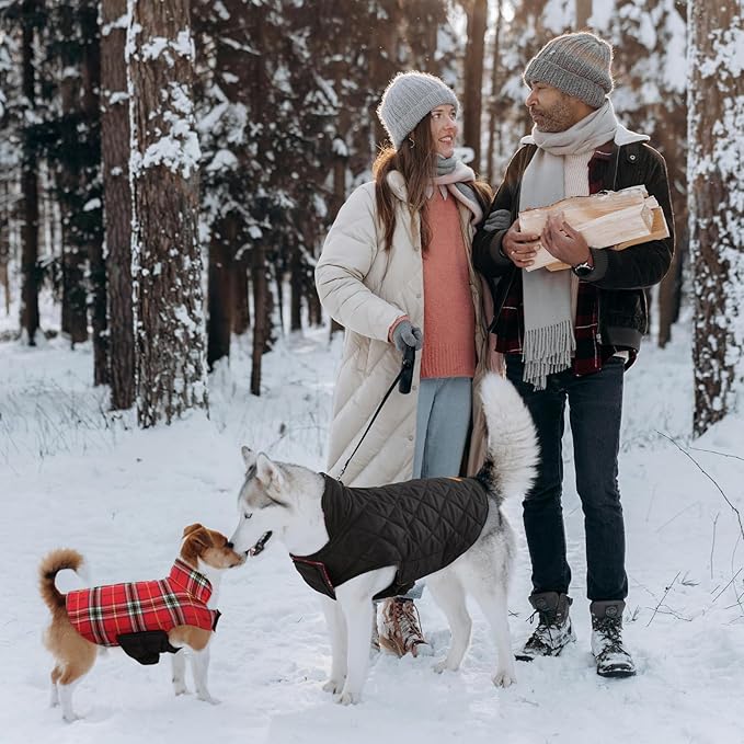 Kuoser Waterproof Dog Coat, Reversible Dog Jacket for Medium Dogs, Adjustable Durable Doggie Winter Coat Warm Puppy Cold Weather Apparel from Small to Large Breed, Bright Red M