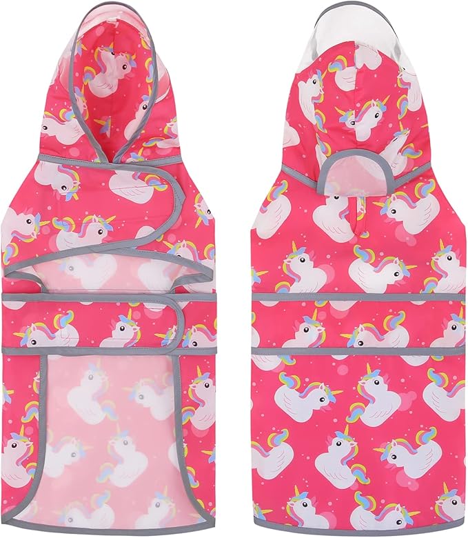 HDE Dog Raincoat with Clear Hood Rain Jacket Poncho for Small Medium Large Dogs Unicorn Ducks Pink - XXL