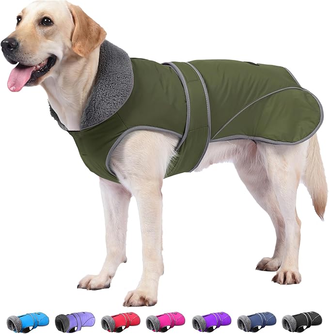 Dogcheer Dog Coat, Waterproof Dog Jacket Reflective Pet Winter Coat with Adjustable Hook & Loop, Christmas Puppy Fleece Jacket Warm Turtleneck Snowsuit for Small Medium Large Dogs - Green, M