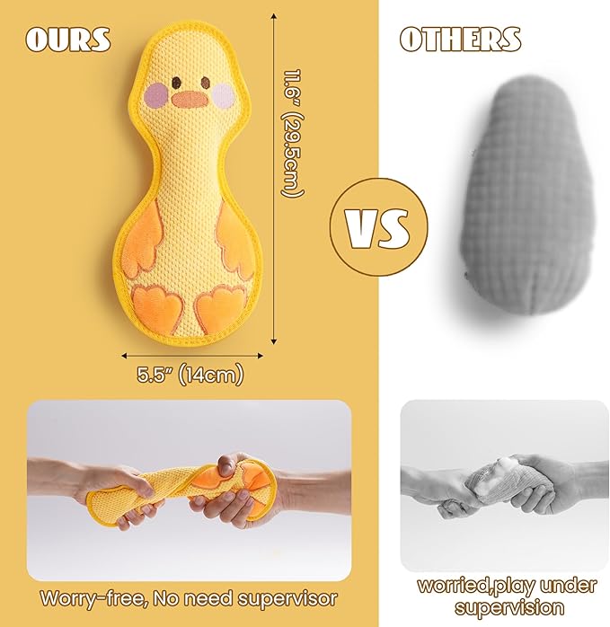Duck Squeaky Dog Toy, New 2025 Indestructible Dog Toy for Aggressive Chewers, Stuffed Toy with Two Tough Layers, Interactive Tug Training to Keep Them Busy, Yellow