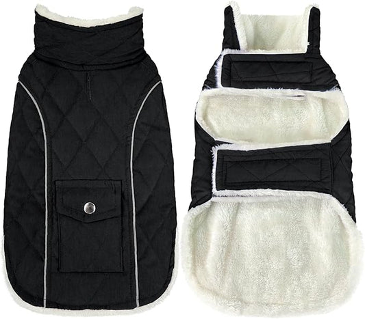 Malier Dog Winter Coat, Windproof Dog Cold Weather Coats with Real Pocket, Winter Extra Warm Pet Coat Fleece Jacket Reflective Clothes for Small Medium Large Dogs and Puppy (Black, Large)