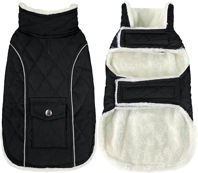 Malier Dog Winter Coat, Windproof Dog Cold Weather Coats with Real Pocket, Winter Extra Warm Pet Coat Fleece Jacket Reflective Clothes for Small Medium Large Dogs and Puppy (Black, X-Small)