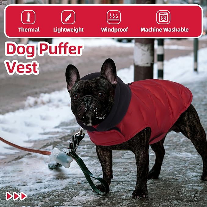 Nanaki Large Puffer Jacket for Dogs for Cold Weather-Warm Dog Winter Jacket with Leash Hole, Lightweight Windproof Puffer Vest with Hood for Outdoor Activities, Snowsuit Halloween Christmas, Red
