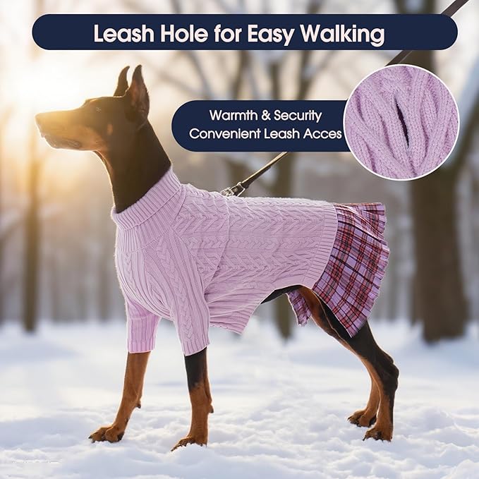 IECOii Girl Dog Sweater Dress, Great Dane Sweaters for Girl Dogs, Purple,5XL, Extra Large Dog Sweater for Female Dogs Pet Winter Dress for Giant Breeds - Xmas Turtleneck Knitwear for Cold Weather