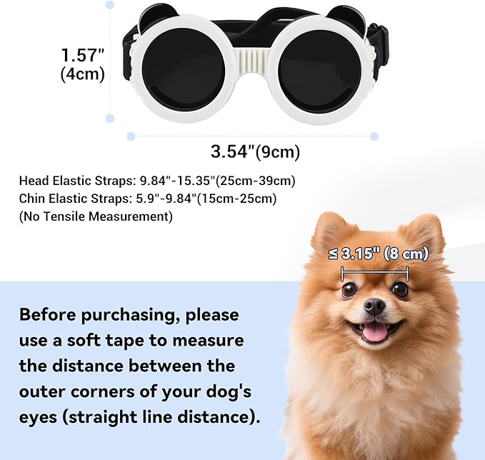 Dog Sunglasses for Small Breed, Small Dog Goggles for Puppy Cats, Goggles Eye Protection Windproof Dustproof Anti-UV with Adjustable Straps Pet Glasses Outdoor, Black-White