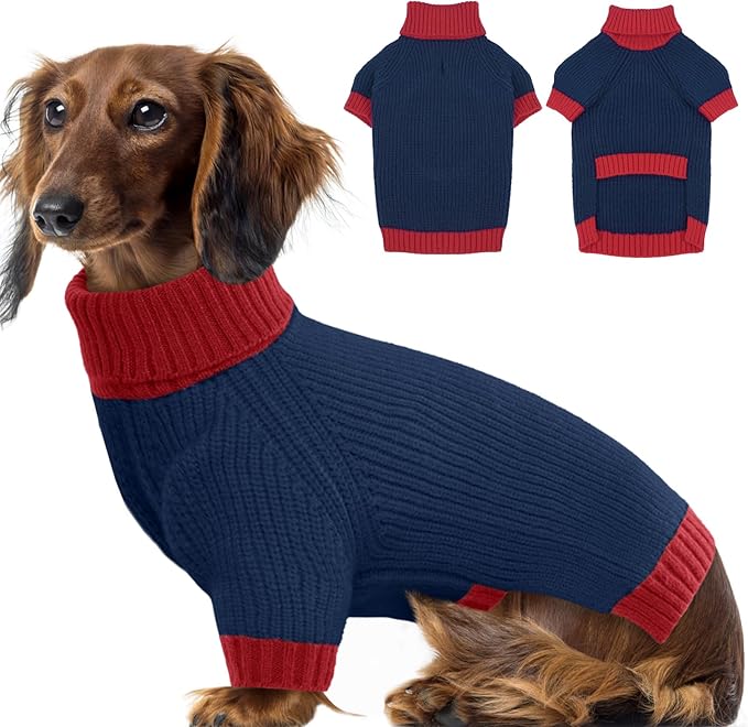 Dog Sweaters for Medium Dogs Boy Girl, Soft Turtleneck Sweater with Leash Hole, Stretchy Fall Sweater Christmas, Fleece Winter Warm Pet Clothes Costume for Schnauzer, Bichon Frise, NavyBlue M