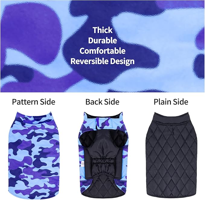 CuteBone Reversible Dog Jacket - Waterproof, Windproof, Thick Soft Coat with Leash Hole for Small/Medium/Large Dogs