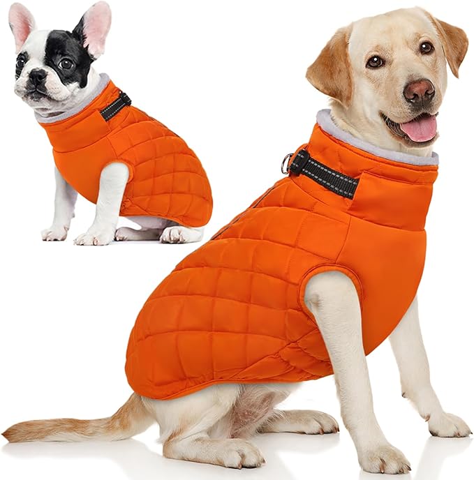 AOFITEE Large Dog Winter Jacket, Waterproof Dog Coat with Back Zipper, Reflective Puffer Coat Pet Snowsuit, Warm Winter Snowsuit for Large Dogs, Snow Jacket for French Bulldog