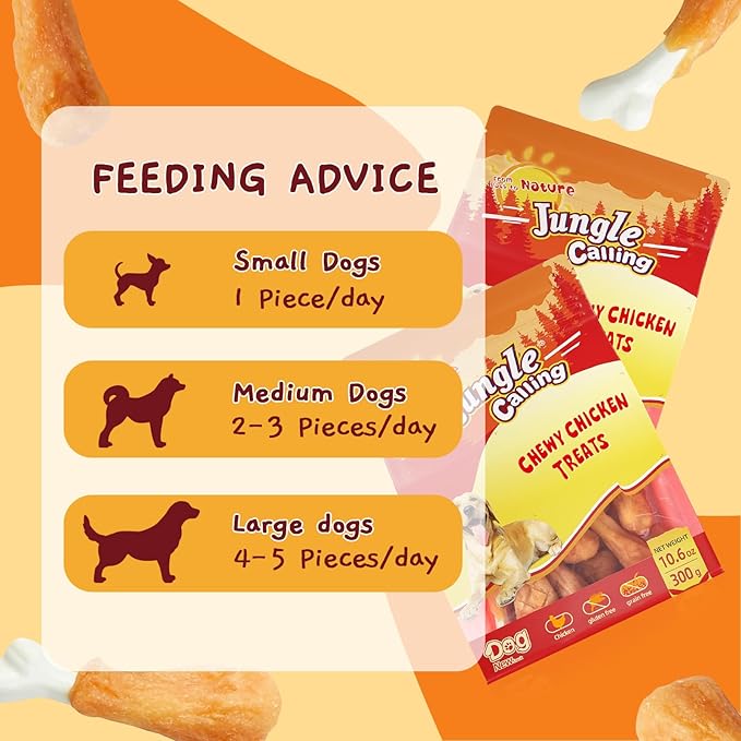 Jungle Calling Chewy Chicken Dog Treats Rawhide Free Real Chicken Calcium Bone, Teeth Clean Breath Fresh Dog Training Treats (Pack of 2)