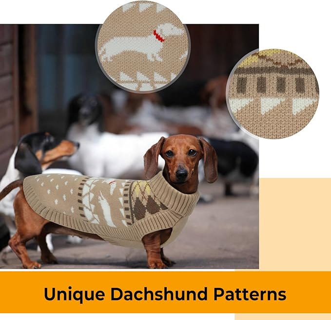 Lelepet Dachshund Sweater, Turtleneck Dog Sweaters for Small Dogs, Warm Pullover Knitted Pet Coat, Cold Weather Dachshund Clothes, Fall/Winter Cozy Outfit (XS-XL)