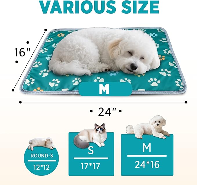 furrybaby Pet Heating Pad, Waterproof Dog Heating Pad Mat for Cat with Durable Anti-Bite Tube Indoor for Puppies Dogs Cats (1 Pack Green, 24 X 16in, Temp Adjustable)