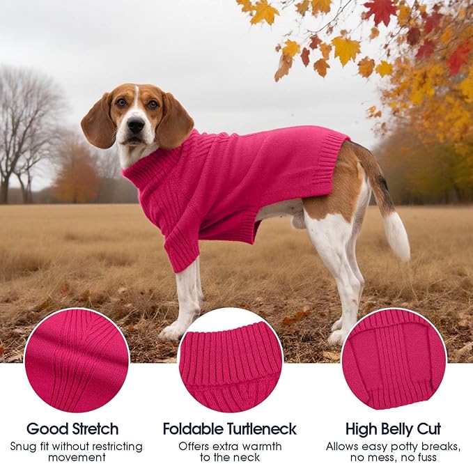 IECOii Great Dane Sweater,5XL Extra Large Sweater for Giant Breed Dogs in Winter,Turtleneck Cold Weather Knit Clothes,Machine Washable,Elastic Pullover for Saint Bernard,Mastiff (Rose red,XXXXXL)