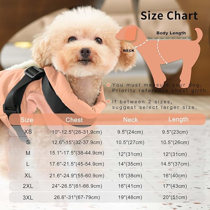 Dog Jacket with Harness,Fleece Lined Warm Puppy Coat for Winter,Soft Windproof Small Dog Vest,LightOrange S