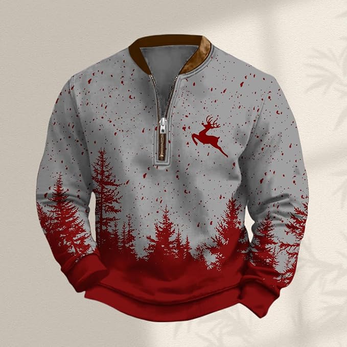 HOTYD Aztec Cowboy Jacket Men Vintage Bullhorn Printed Oversized Western Sweatshirt Long Sleeve Quarter Zip Pullover