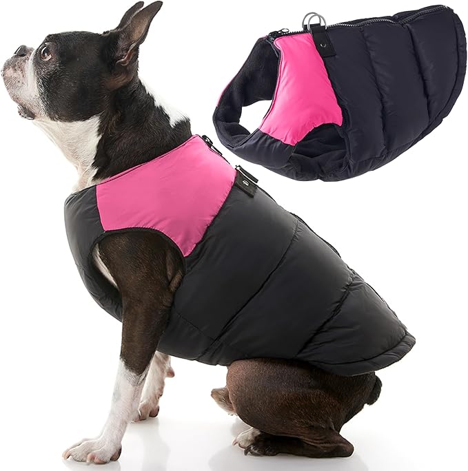 Gooby Padded Vest Dog Jacket - Pink, X-Large - Warm Zip Up Vest Fleece Jacket with Dual D Ring Leash Water Resistant for Small to Medium Dogs