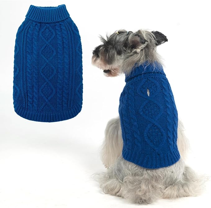 BINGPET Thermal Knitted Dog Sweater for Small Medium Large Dogs,Winter Dog Cat Coat Warm Sweartershirts Outfits,Classic Cable Knit Turtleneck Pullover Dog Jumper Coat Warm Sweartershirts(Blue,S)