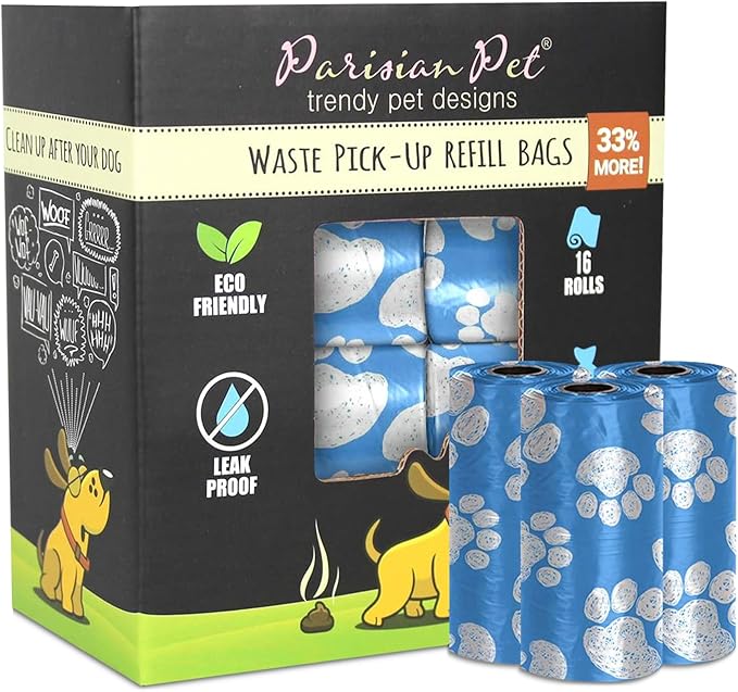 Parisian Pet Ecofriendly Dog Poop Bags Rolls - 320 Count Unscented Poop Bags For Dogs - Leakproof, Extra Thick, 16 Dog Waste Bags Refill Rolls - Blue Doggie Poop Bags - Fits All Dispenser