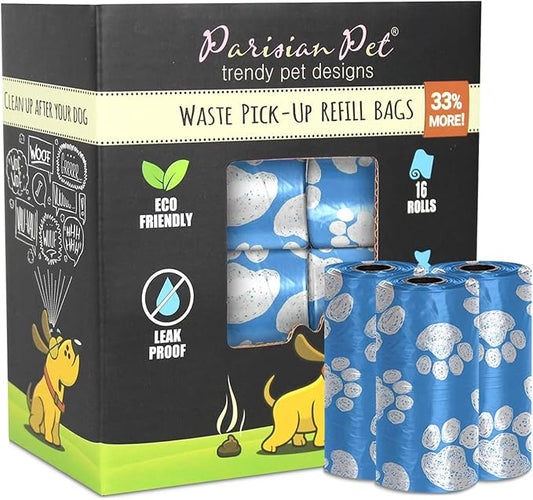Parisian Pet Ecofriendly Dog Poop Bags Rolls - 320 Count Unscented Poop Bags For Dogs - Leakproof, Extra Thick, 16 Dog Waste Bags Refill Rolls - Blue Doggie Poop Bags - Fits All Dispenser