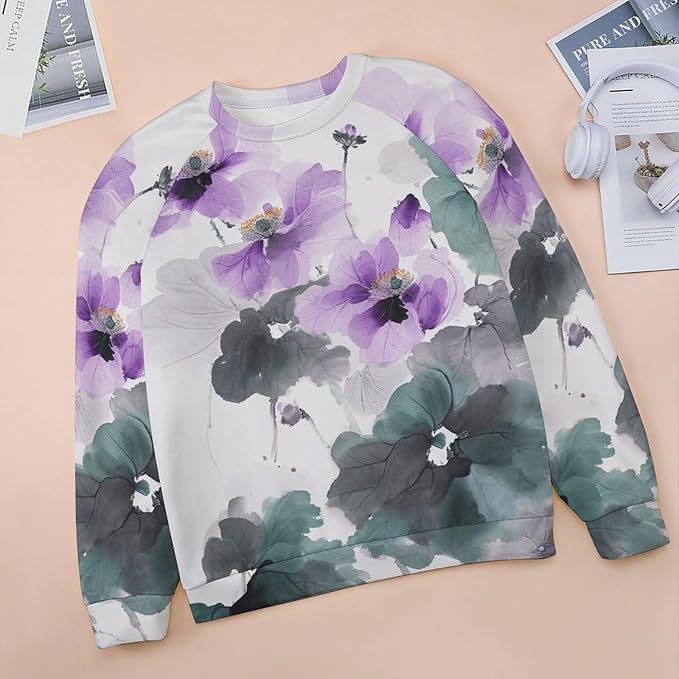 Womens Long Sleeve Tops Y2k Japanese Art Print Sweatshirts Fall Pullover for Women Crewneck Vintage Shirts Boho Tops