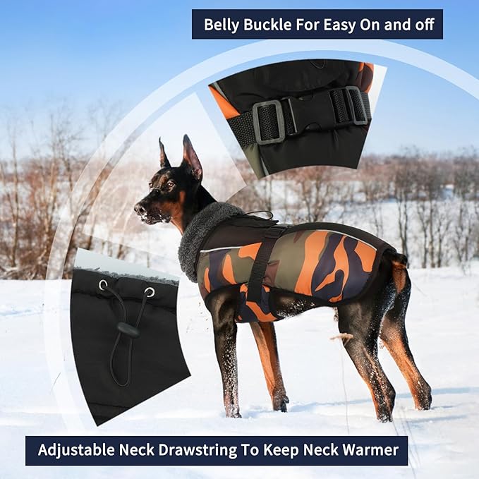 IECOii Extra Warm Dog Coat - Reflective Adjustable Jacket for Cold Weather, Soft Fleece Turtleneck Winter Coat for Small to Extra Large Dogs