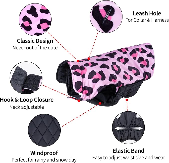 CuteBone Winter Dog Jacket Reversible Dog Vest Thick Adjustable Soft Coat with Leash Hole Waterproof Windproof for Small to Large Dogs
