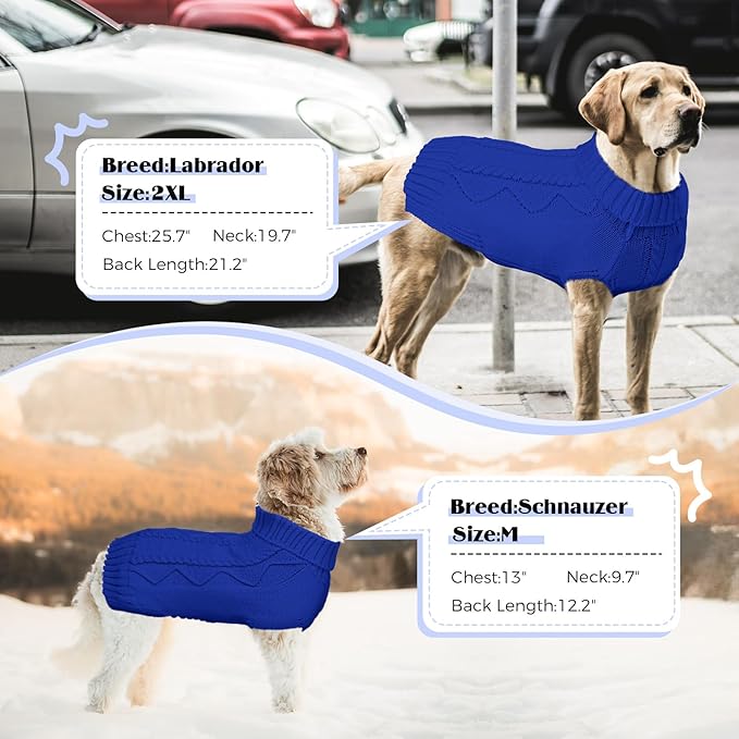 Dog Sweaters for Small Medium Large Dogs Girl, Soft Warm Turtleneck Pup Dogs Shirt, Double Knitting Collar for Outdoor Playing, Warm Dog Clothes (L,Royal Blue)