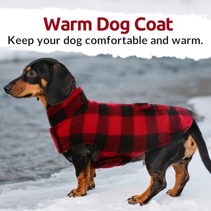 ASENKU Dog Winter Coat, Fleece Doggie Jacket Plaid Reversible Vest Waterproof Windproof Cold Weather Clothes for Small Medium Large Dogs (Red, XL)