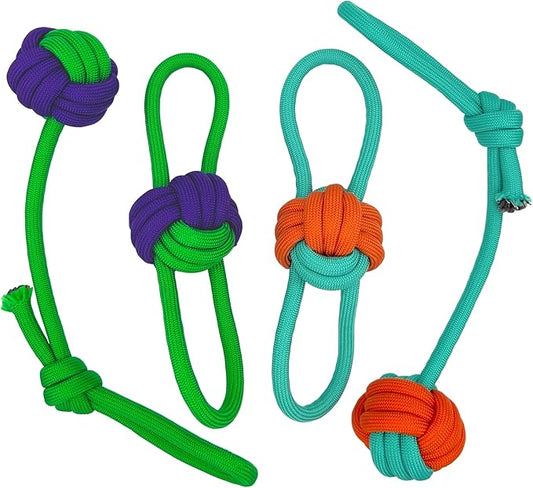 YESWOOD! Tug of War Dog Toy Small Breed,Durable Dog Ball with Rope for Agreessive Chwers,4-Pack Rope with Ball Attached for Small and Medium Breed 0-80 Pounds,Puppy Interactive Toy