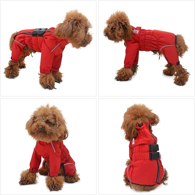 Dogs Waterproof Jacket, Lightweight Waterproof Jacket Reflective Safety Dog Raincoat Windproof Snow-Proof Dog Vest for Small Medium Large Dogs Red XL