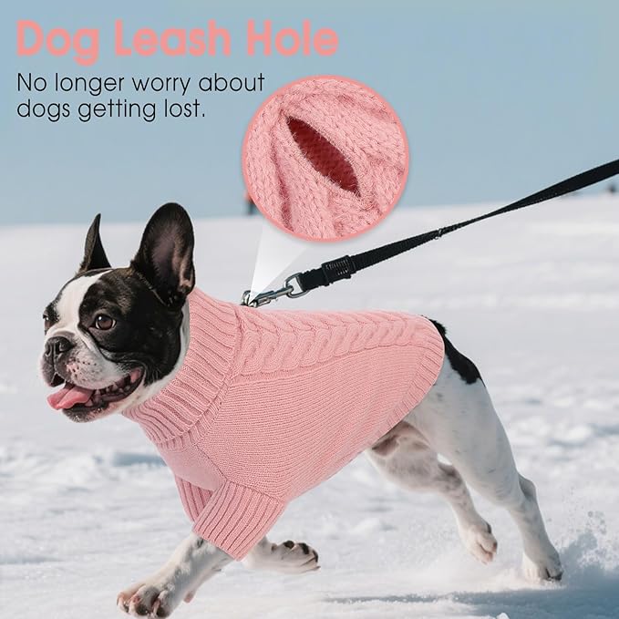 Dog Sweaters for Small Dogs Classic Turtleneck Dog Christmas Sweater Thick Warm Pullover Female Puppy Pet Stretch Knitwear Fall Winter Clothes with Leash Hole(Pink, XS)