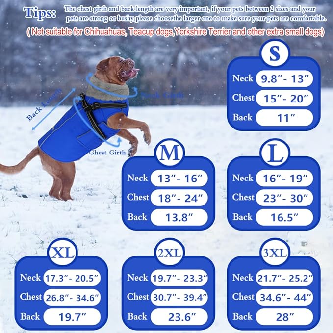 Doglay 2 in 1 Dog Coat with Harness Built-in, Waterproof Dog Winter Jacket with Pocket & Poop Bags, Reflective Adjustable Pet Winter Coat for Small, Medium, Large Dogs