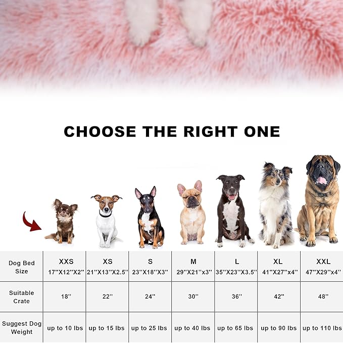 Bedfolks Waterproof Dog Crate Bed, Plush With Removable Washable Cover, Faux Fur Pad for Small Dogs and Cats, Fluffy Kennel 21"x13", Pink