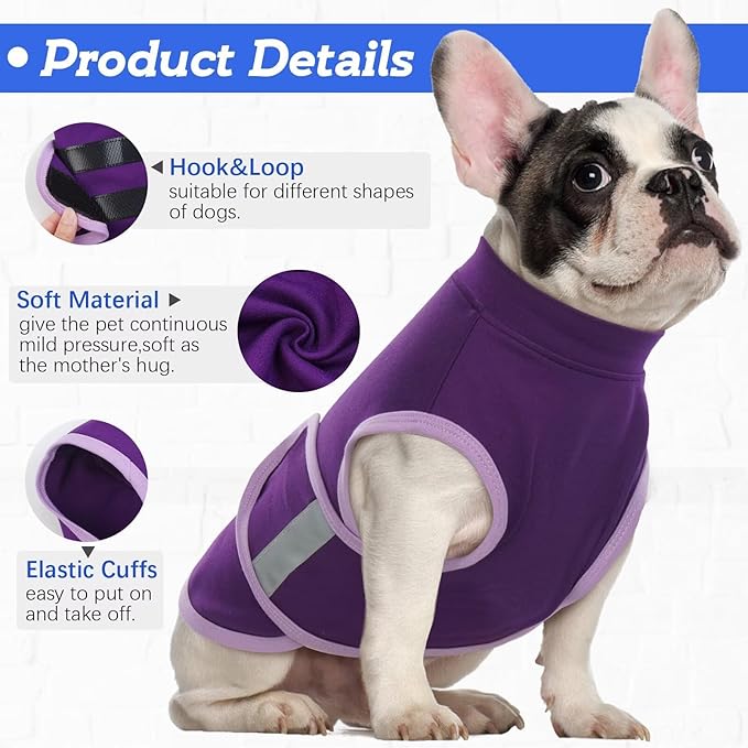 MIGOHI Dog Anxiety Relief Coat,Comfort Anxiety Vest for Dogs,Adjustable Dog Anxiety Calming Wrap for Fireworks,Thunderstorms,Travel, Separation,Anxiety Jacket for Small Dogs, XS,Purple
