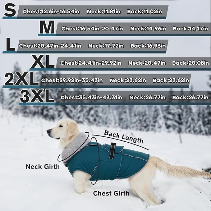 Lelepet Warm Dog Coats for Large Dogs Waterproof Dog Winter Jacket Reflective Pet Fleece Vest Windproof Cold Weather Coats with Adjustable Buckle & Leash Hole, Dark Green, L