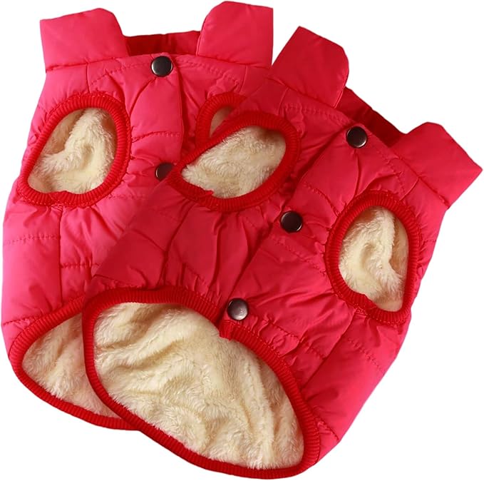 Syhood 2 Pieces Dog Jacket 2 Layers Fleece Lined Dog Jacket Warm Soft Windproof Small Pet Coat for Winter Cold Weather(L,Red, Pink)