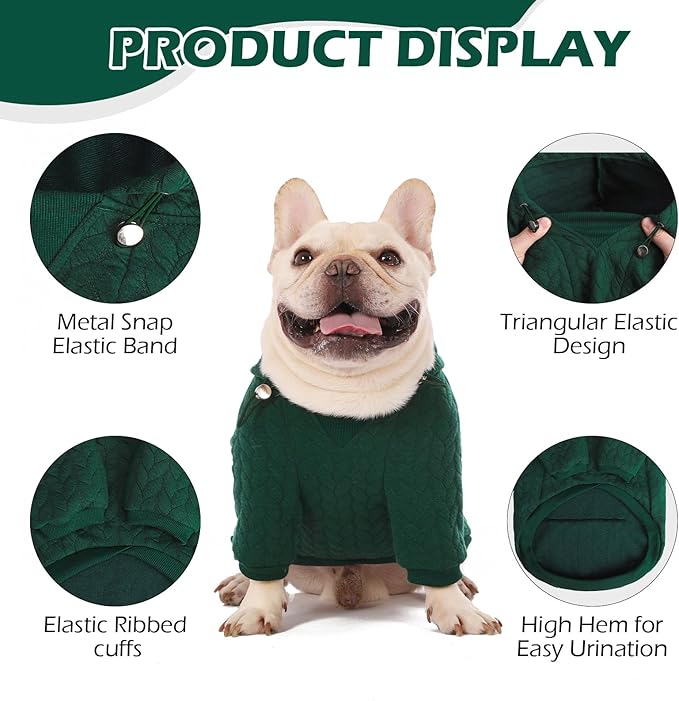 EXPAWLORER Textured Cable Knit Basic Dog Hoodie, Elevated Style Dog Sweater with Leash Hole and Pocket, Soft and Warm Pet Winter Coat, Cold Weather Clothes for Small Medium Large Dogs,Dark Green XL