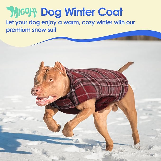 MIGOHI Dog Jackets for Winter, Windproof Waterproof Reversible Dog Coat for Cold Weather, British Style Plaid Warm Dogs Vest for Small Dogs, Red M