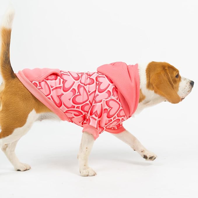 PUPTECK Fall Winter Dog Hoodie Pet Sweatshirt Soft Warm Clothes Fleece Lined with Hat for Small Medium Large Dogs, Pocket Design, Pink L